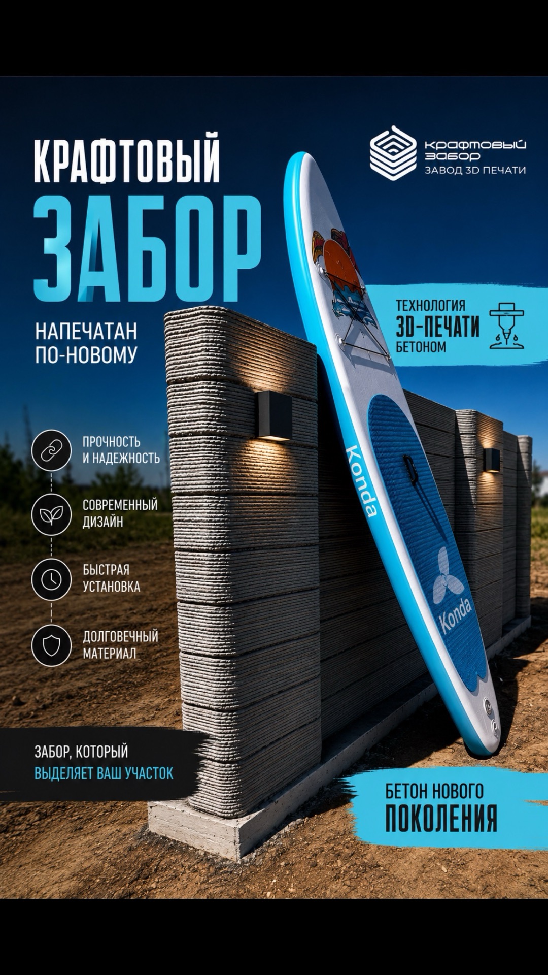 Крафтовый забор - бетон по новому