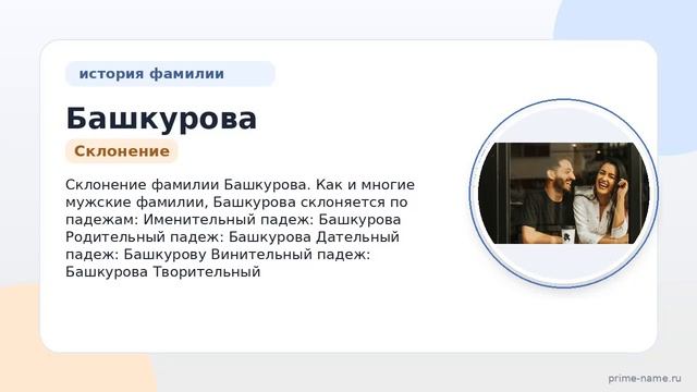 Фамилия Башкурова: происхождение значение и склонение
