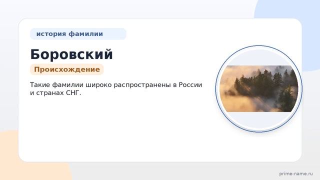 Фамилия Боровский: происхождение значение и склонение