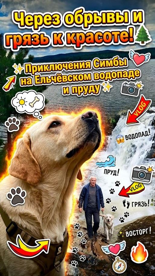 Через обрывы и грязь к красоте!  Приключения Симбы на Ельчёвском водопаде и пруду  