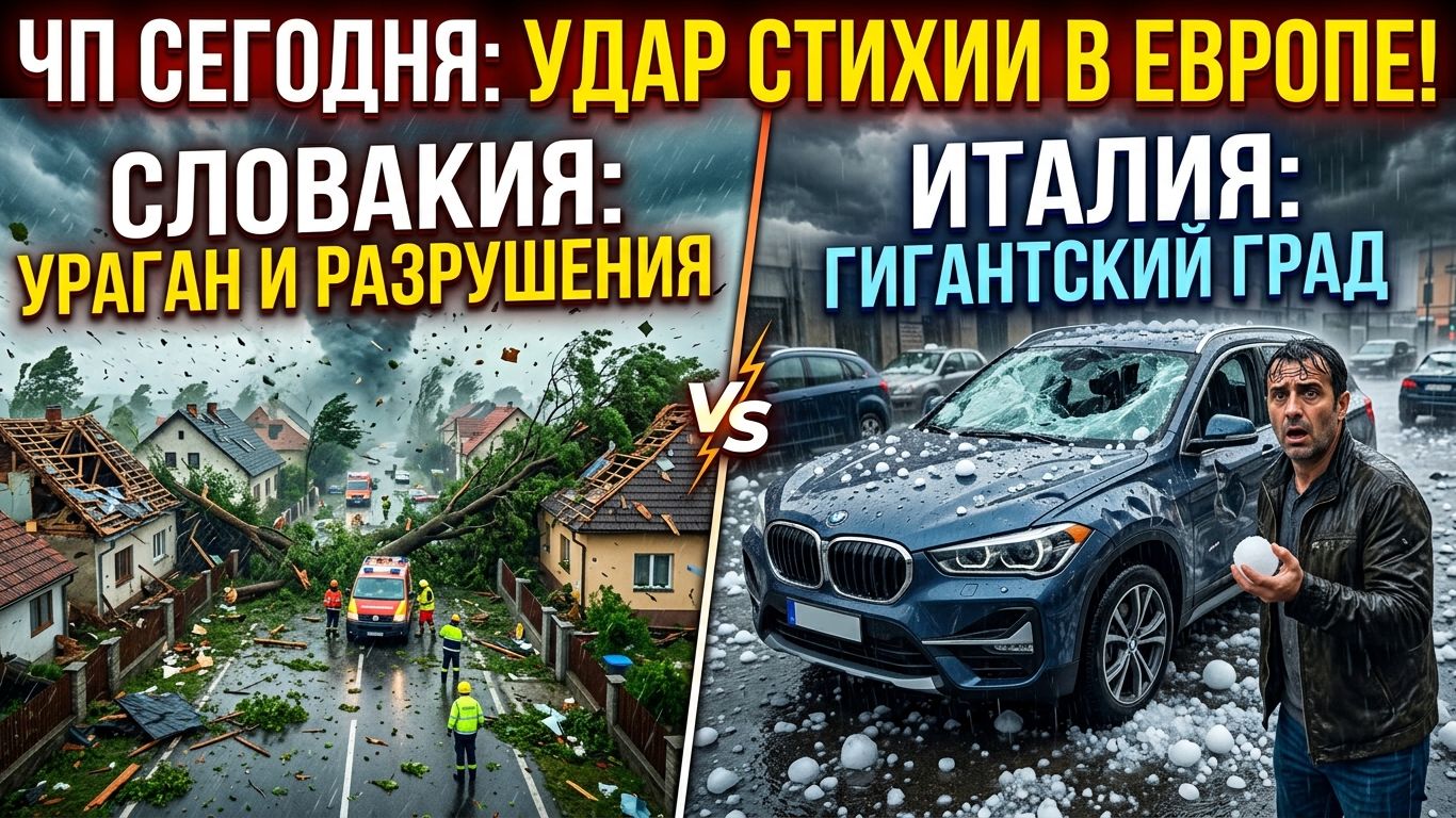 Ураган срывал крыши и валил деревья в Словакии! Град 6 см уничтожил автомобили в Италии! Сегодня ЧП