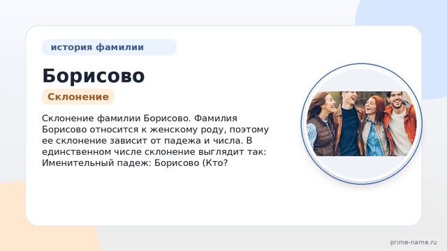 Фамилия Борисово: происхождение значение и склонение