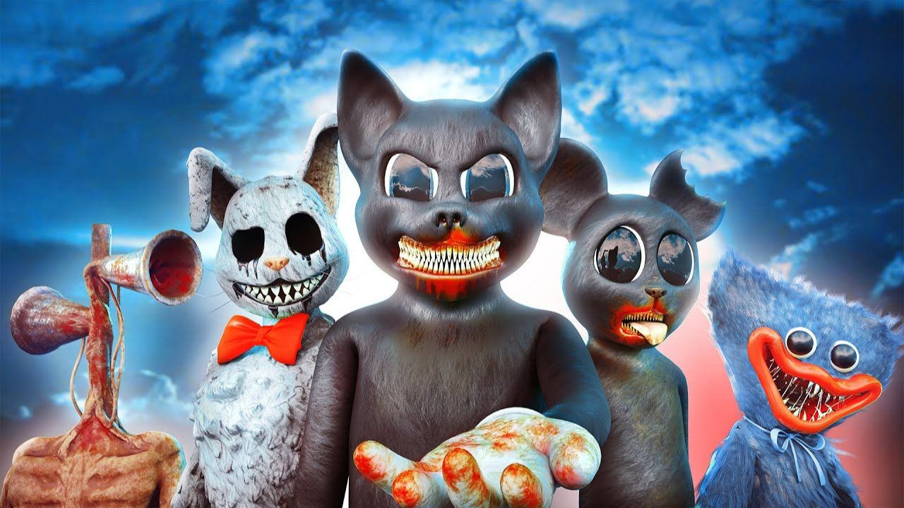 Эпические бои существ от Horror Skunx мультяшный кот Хагги Вагги мультяшная мышь и голова си