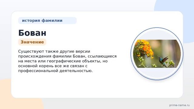 Фамилия Бован: происхождение значение и склонение