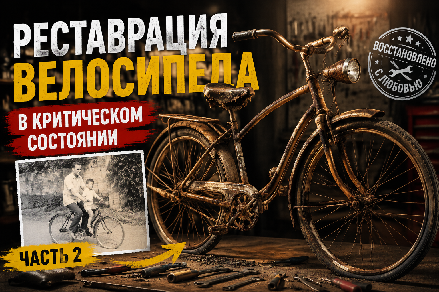 Реставрация сильно повреждённого старого велосипеда