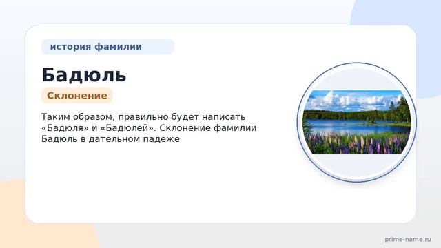 Фамилия Бадюль: происхождение значение и склонение