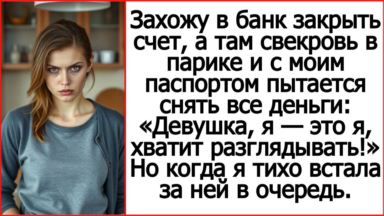 Захожу в банк закрыть счет а там свекровь в парике и с моим паспортом. Истории из жизни.