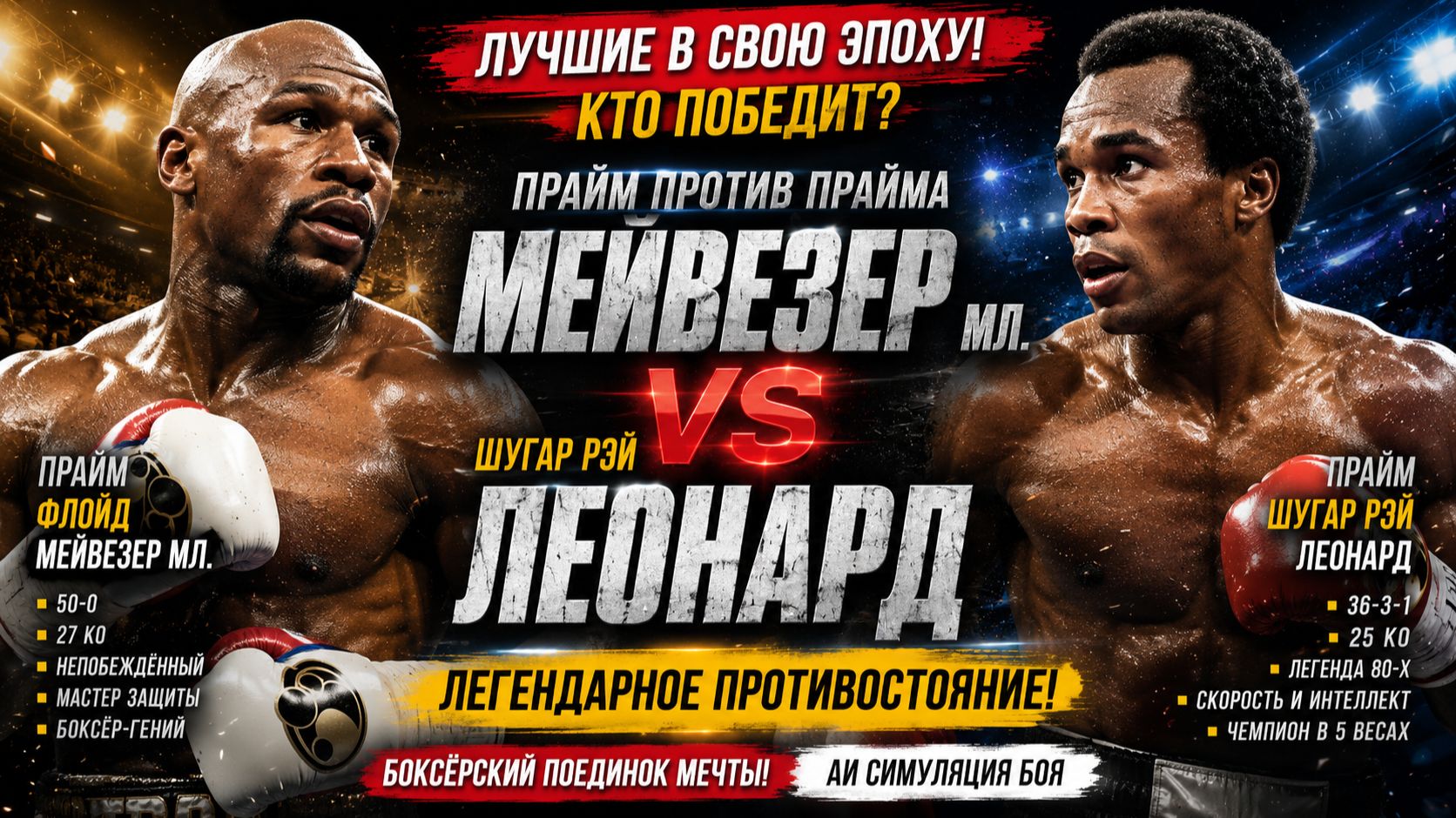 БОЙ МЕЧТЫ! Флойд Мейвезер - Шугар Рэй Леонард. ИИ симуляция
