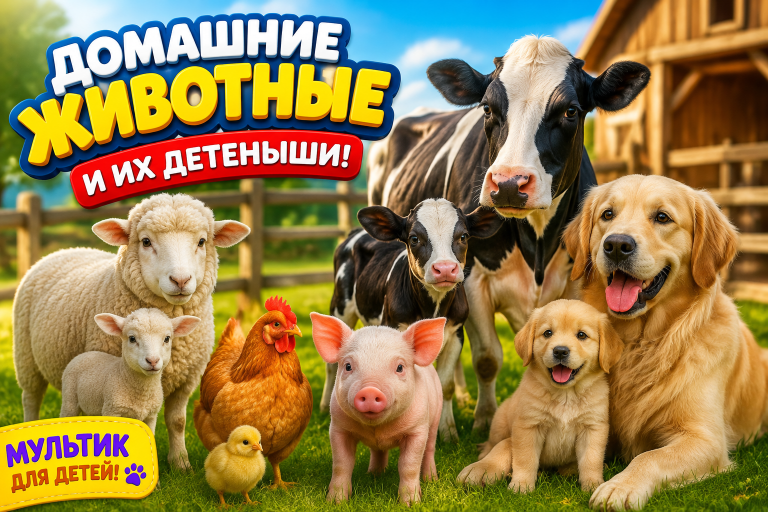 Домашние животные и их детёныши  развивающий мультфильм для детей