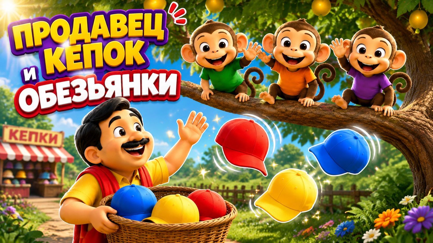 Продавец шапок и обезьянки!  Мультик для детей! 
