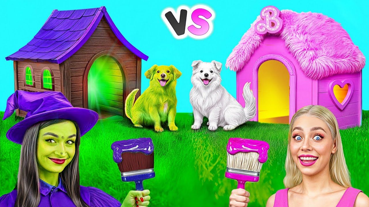 Домики для Собак Одного Цвета Челлендж  Барби vs Злая от Multi DO Girls