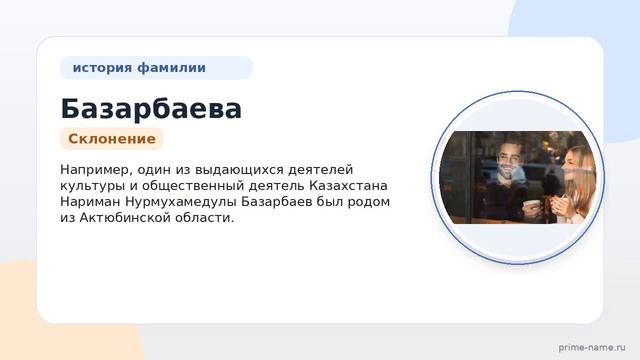 Фамилия Базарбаева: происхождение значение и склонение