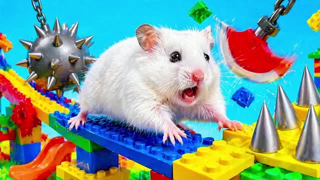 Хомячок спасается от ловушек в LEGO лабиринте  Веселые приключения Пушистика