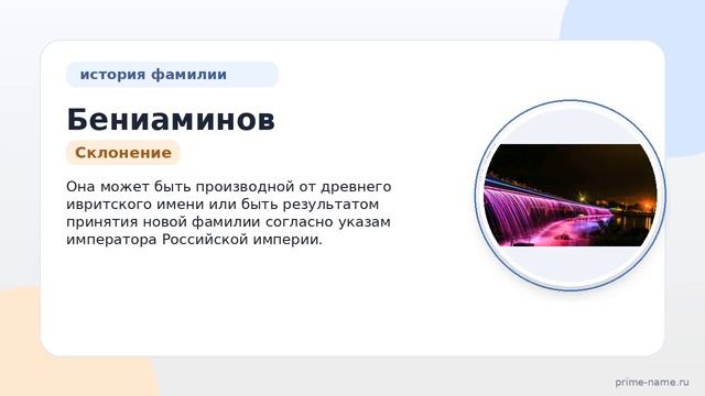 Фамилия Бениаминов: происхождение значение и склонение