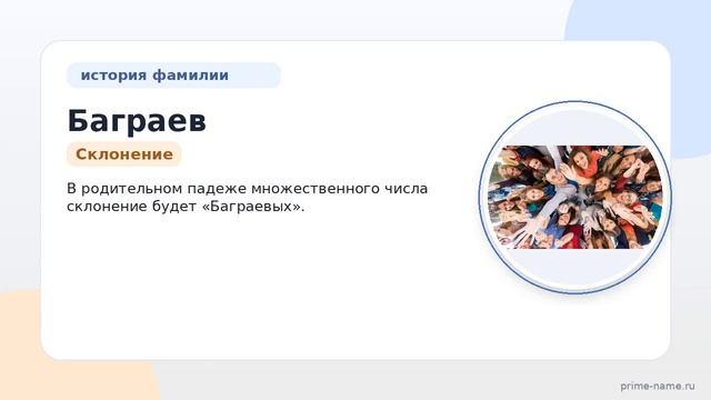 Фамилия Баграев: происхождение значение и склонение