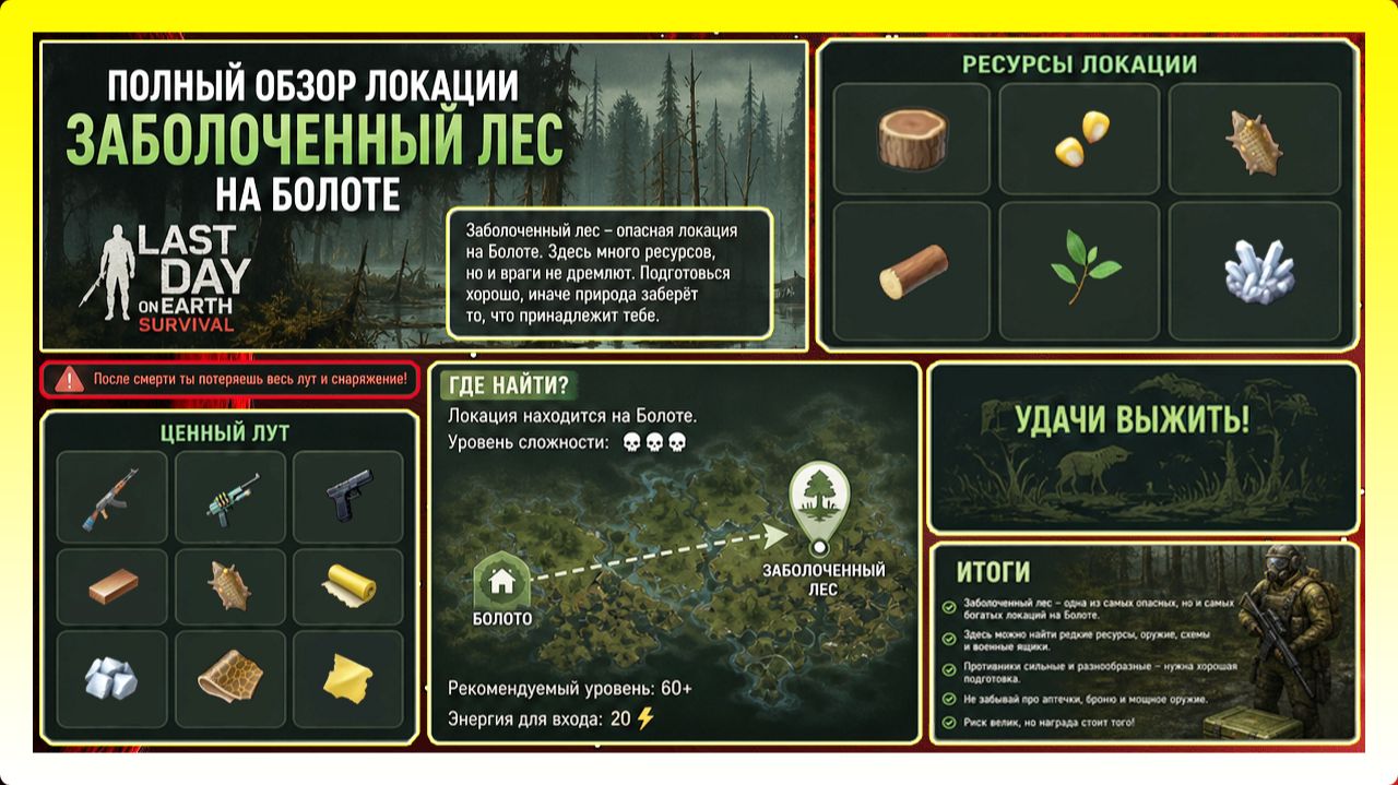 ПОЛНЫЙ ОБЗОР ЛОКАЦИИ ЗАБОЛОЧЕННЫЙ ЛЕС! В КОНЦЕ ПОДВЕДЁМ ИТОГИ  Last Day on Earth: Survival