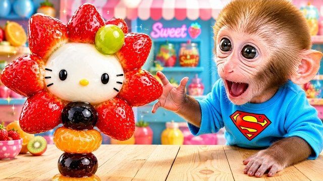 Обезьянка Бейби готовит вкусный радужный торт для вечеринки  Детские стишки и песенки 