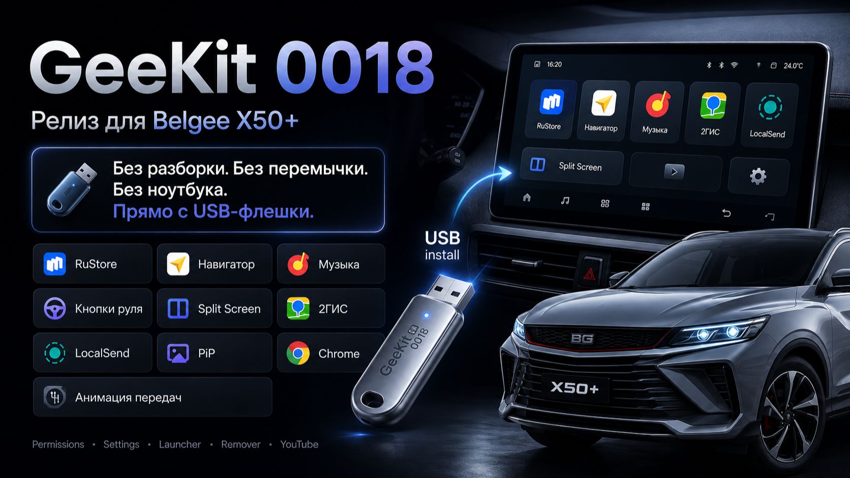 GeeKit 0018: скачать бесплатно флешку для установки RuStore, навигатора и прочее на Belgee X50+