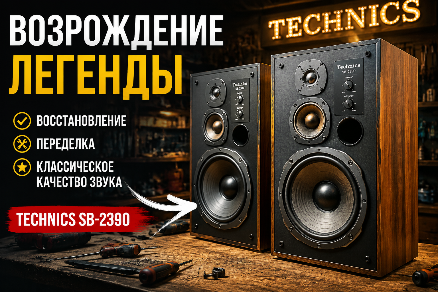 Реставрация классических корпусов акустики Technics SB-2390