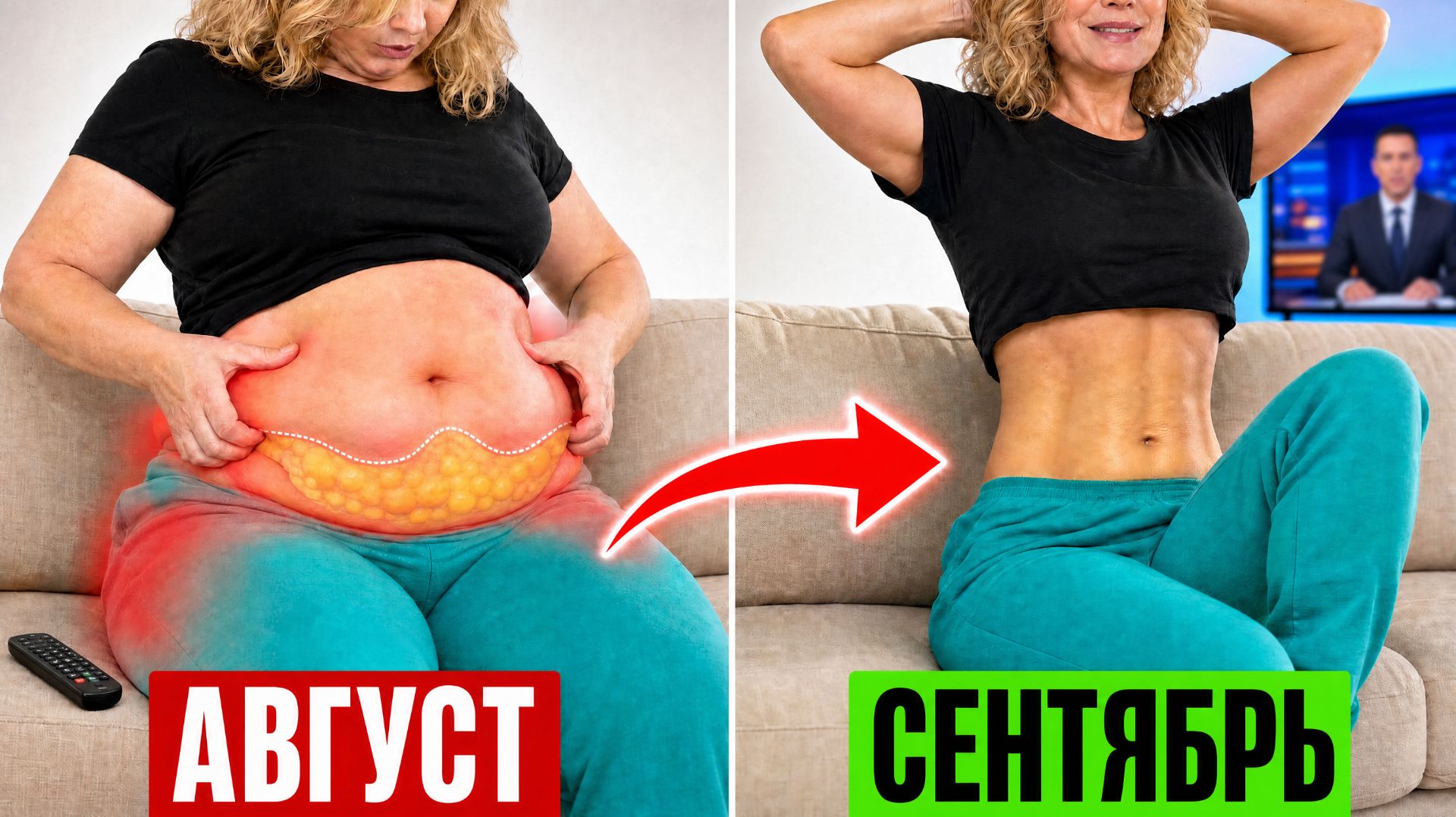  Делайте ЭТО перед ТВ и худейте в 50! Убираем ЖИВОТ и БОКА не вставая с ДИВАНА!