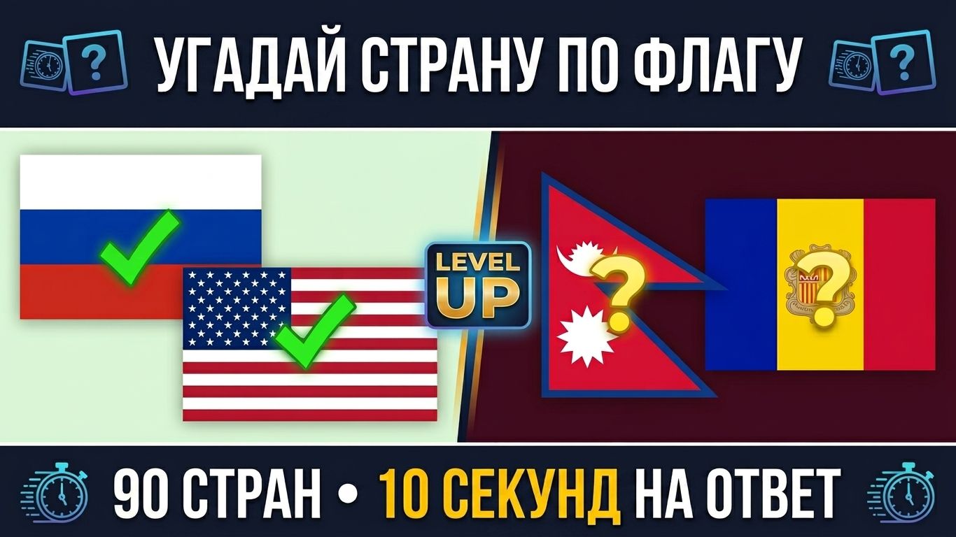 ТЕСТ НА ГЕОГРАФИЮ: Угадай 90 флагов! 99 срежутся на сложном уровне 