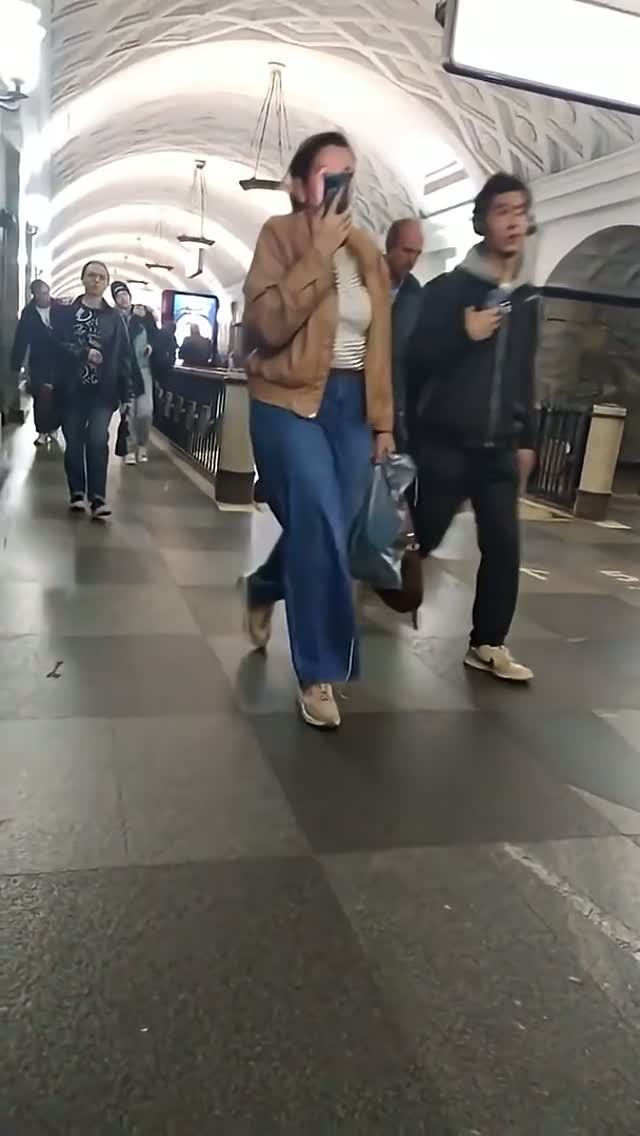 Kurskaya Moscow Metro Blue Line - interior view arrival and departure of the train  Fragment 2