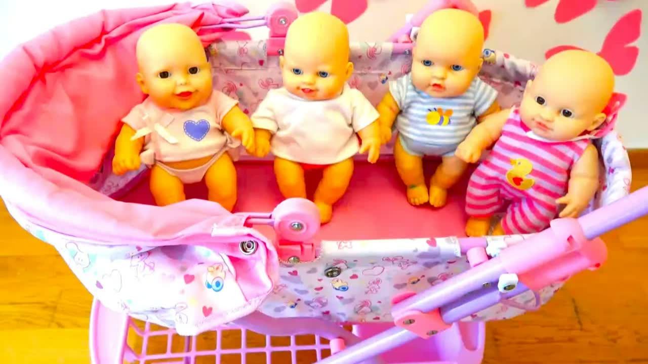 Baby dolls playing and eating ice cream