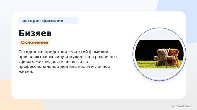 Фамилия Бизяев: происхождение, значение и склонение