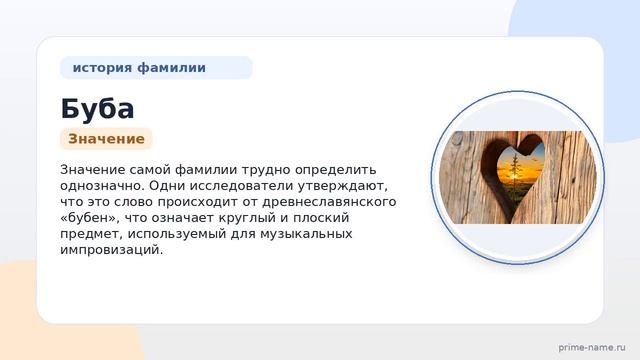 Фамилия Буба: происхождение, значение и склонение