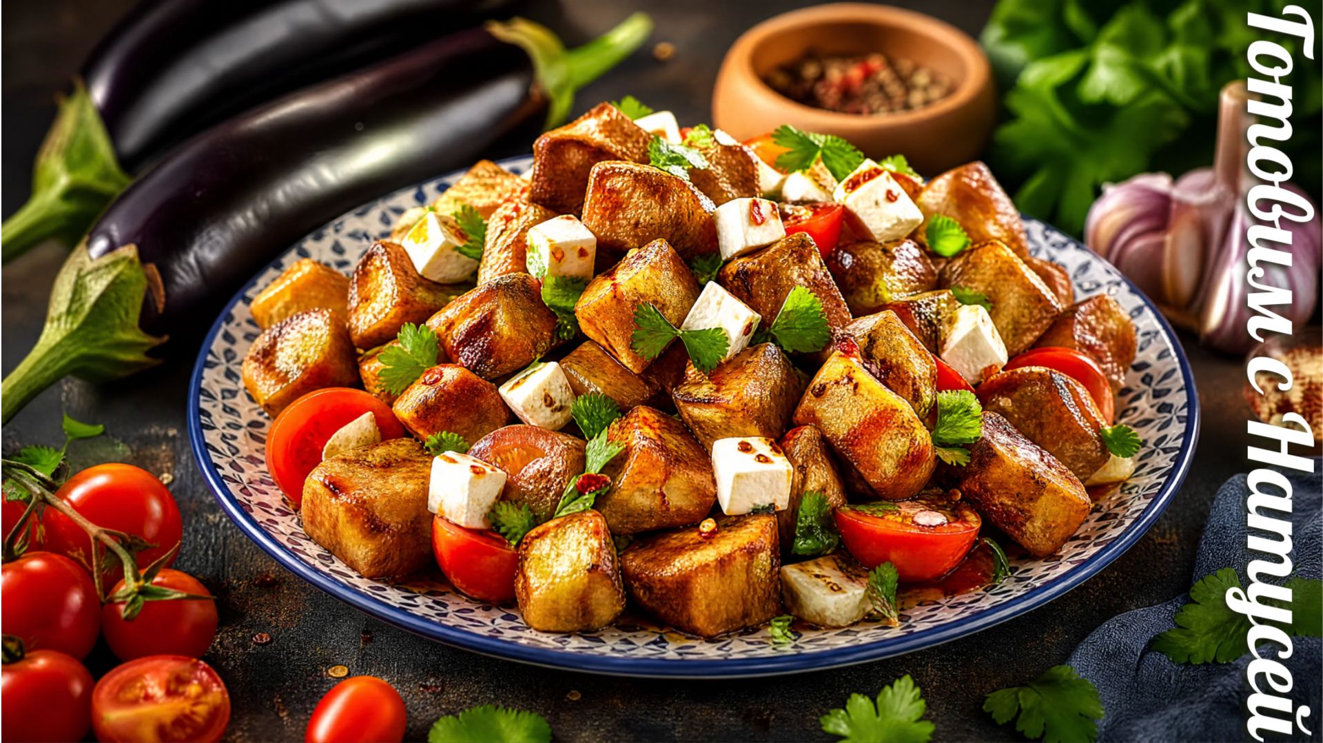 Салат с баклажанами. Хрустящими!! Интересный и очень вкусный салат с баклажанами и помидорами.