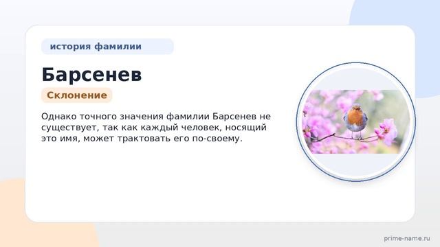 Фамилия Барсенев: происхождение значение и склонение