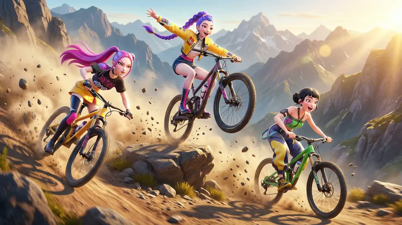 Соревнование по экстремальному катанию на горных велосипедах 🚴♀️🔥[KPop Охотники на демонов]