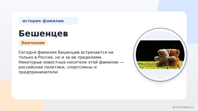 Фамилия Бешенцев: происхождение значение и склонение