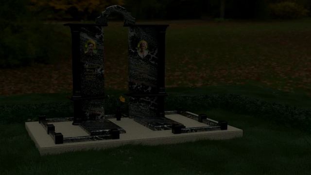 Гранитный мемориал с двумя стелами и колоннами  П173
