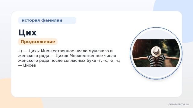 Фамилия Цих: происхождение значение и склонение
