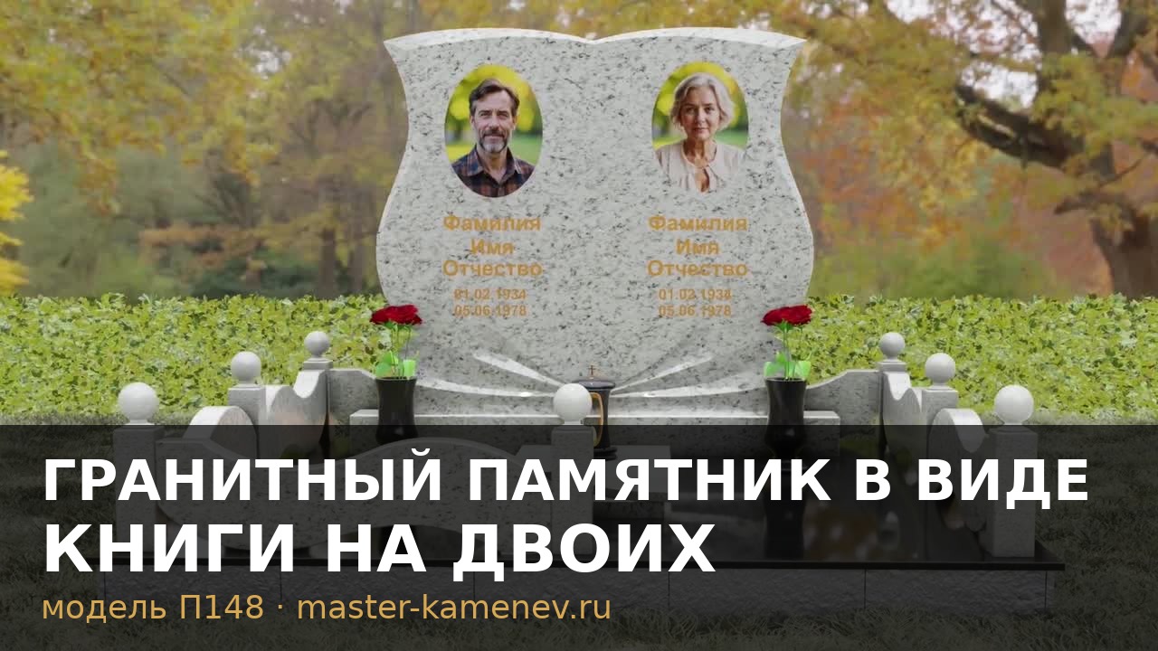 Гранитный памятник в виде книги на двоих  П148