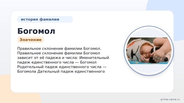 Фамилия Богомол: происхождение значение и склонение