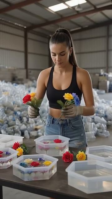 Она превратила пластиковые бутылки в потрясающий цветочный пол!