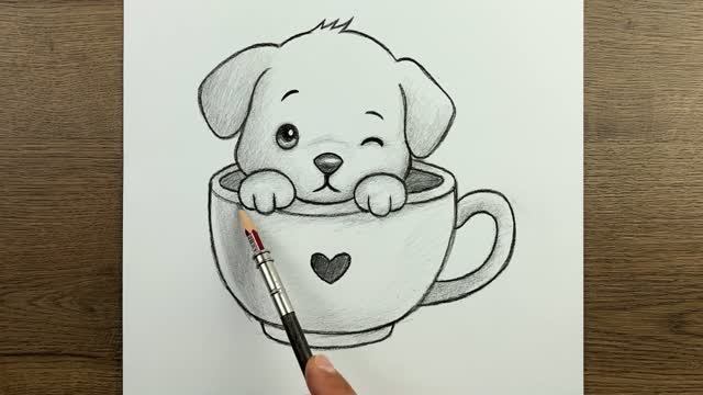 Как легко нарисовать милого щенка карандашом  для начинающих.