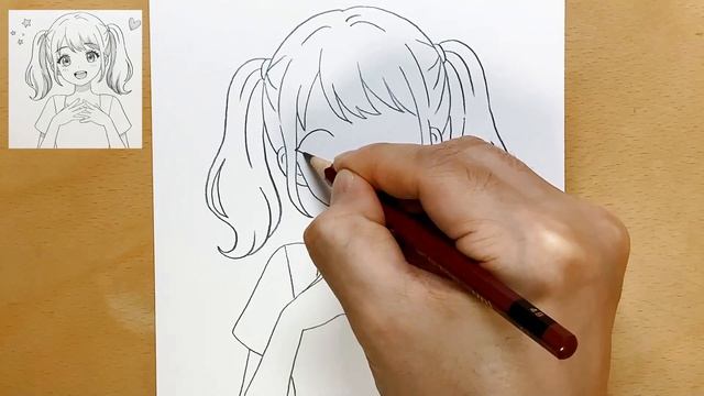 Рисунок милой аниме-девушки с двумя косичками. Увлекательный процесс карандашного эскиза и штриховки