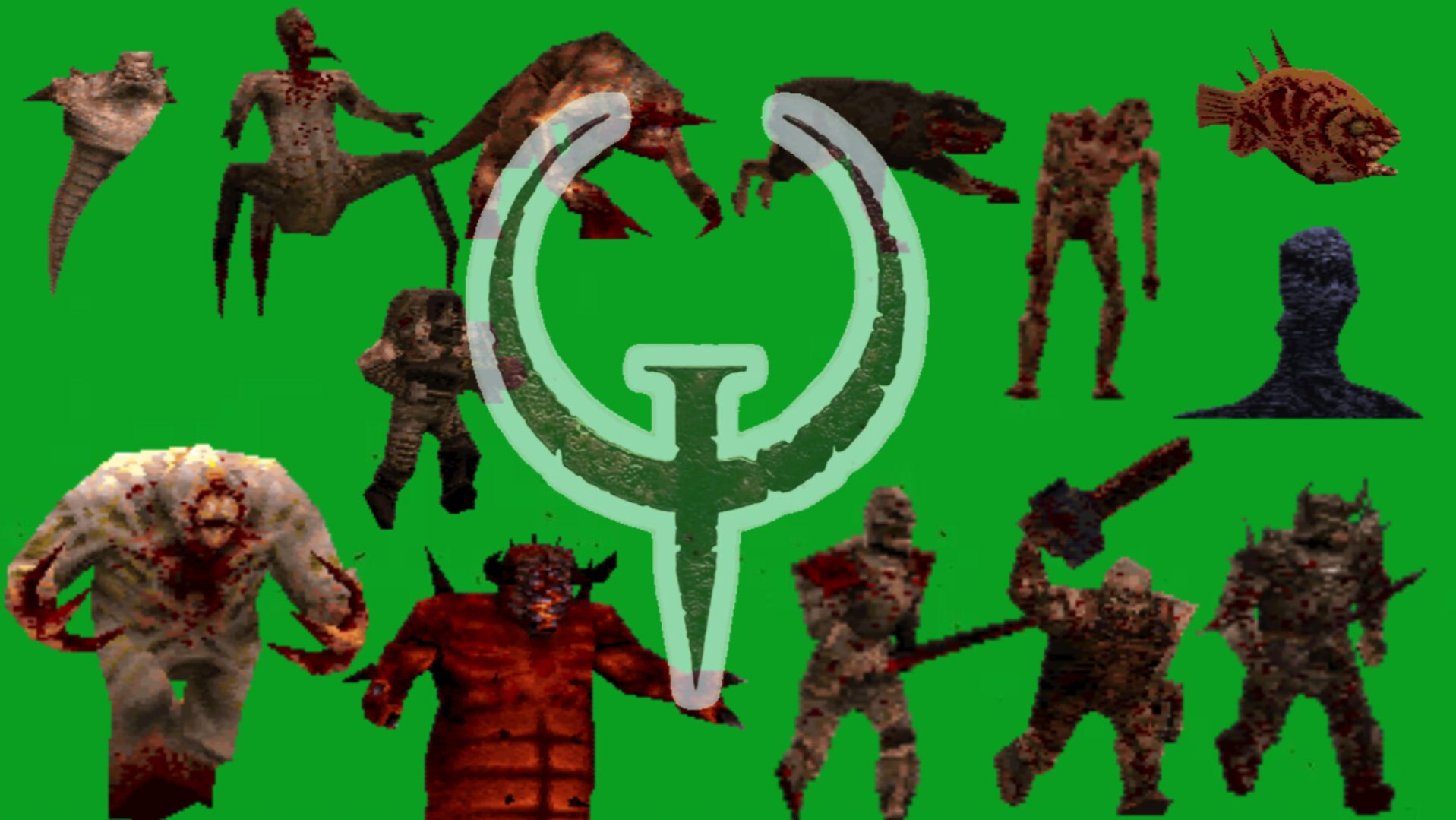 Quake ФУТАЖИ МОНСТРОВ НА ЗЕЛЁНОМ ФОНЕ