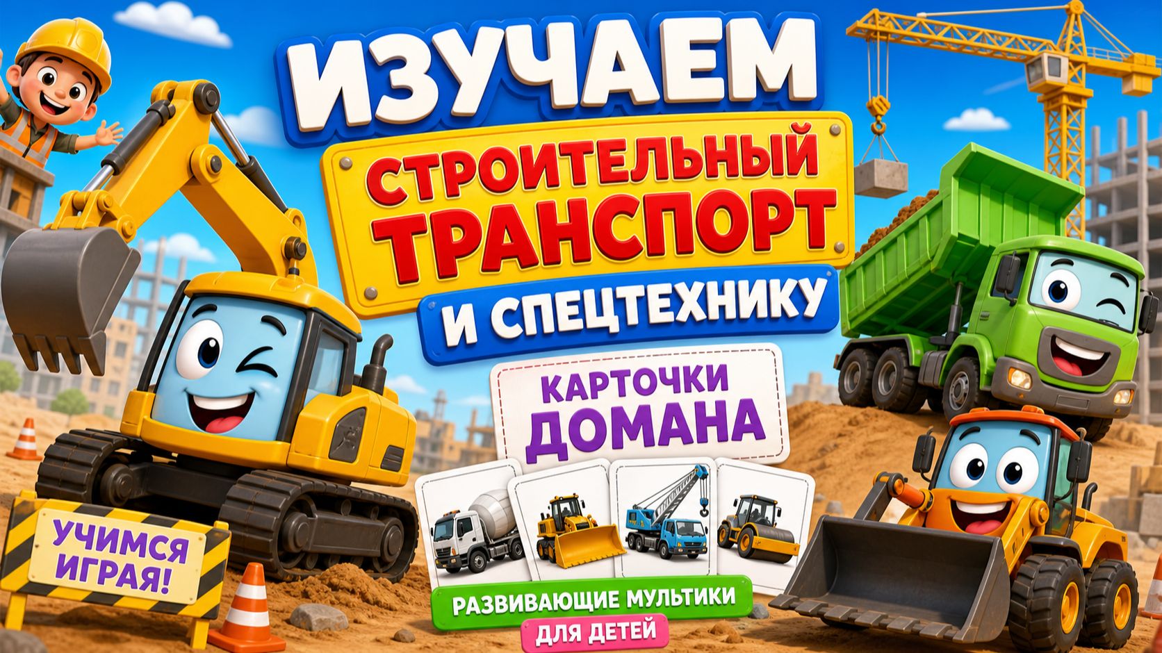 Изучаем строительный транспорт и спецтехнику - Карточки Домана - Развивающие мультики для детей