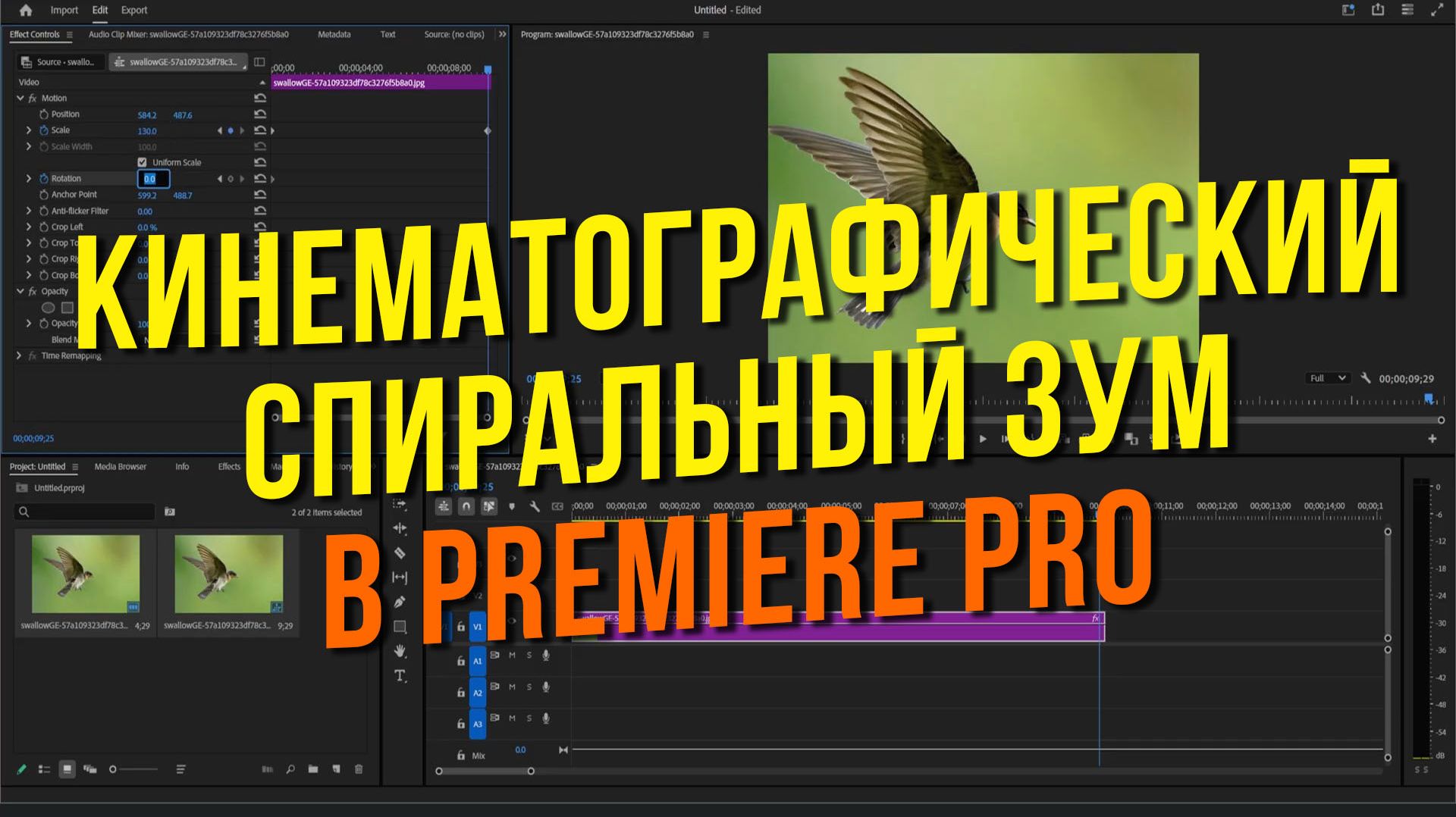 Кинематографический спиральный зум в Premiere Pro