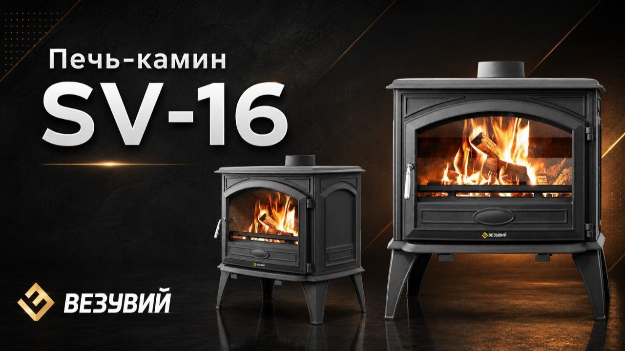Жаркая новинка для холодных времен! Печь-камин «Везувий» SV-16, 230 кг чугуна
