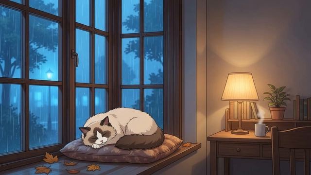 Уютный вечер с котом Честероком: Lo-Fi для отдыха и учебы 🌧️☕️