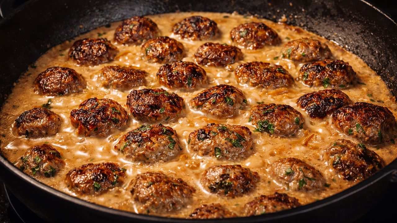 Вкуснее обычных тефтелей! Сочные фрикадельки с капустой в сливочно-сырном соусе.