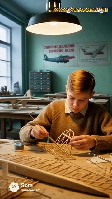 Мальчик склеил в клубе модель