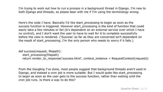 Django : Django: Start A Process In A Background Thread?