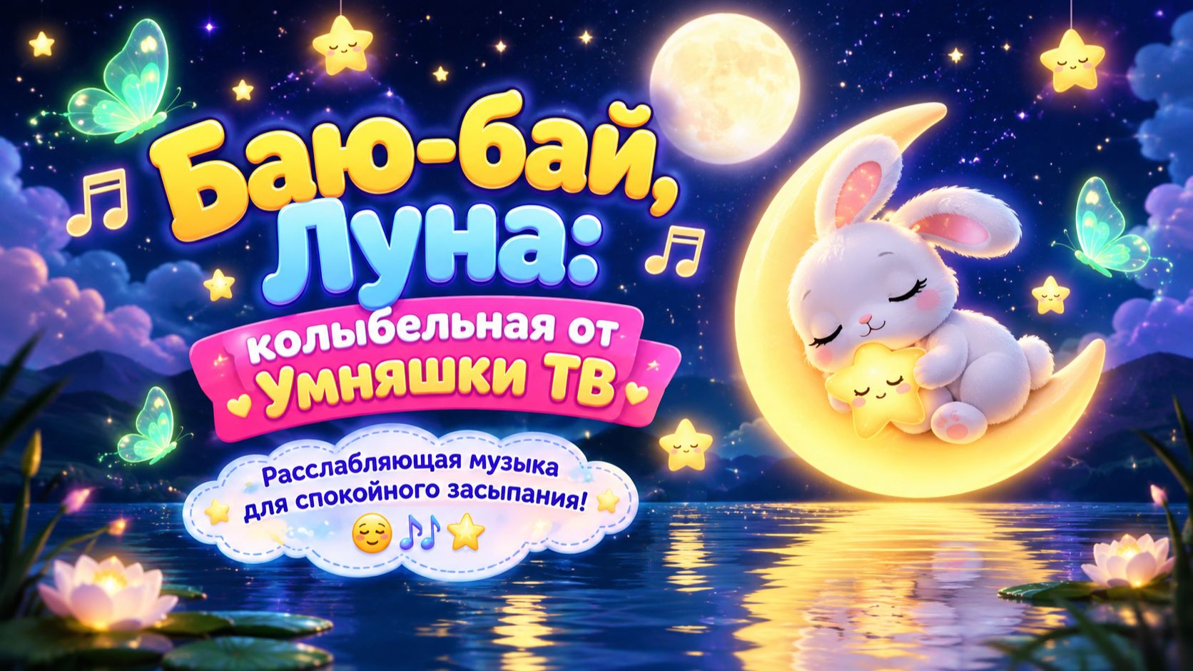 Баю-бай, Луна: колыбельная от Умняшки ТВ 🐰🌙💖 Расслабляющая музыка для спокойного засыпания!😊🎶🌟