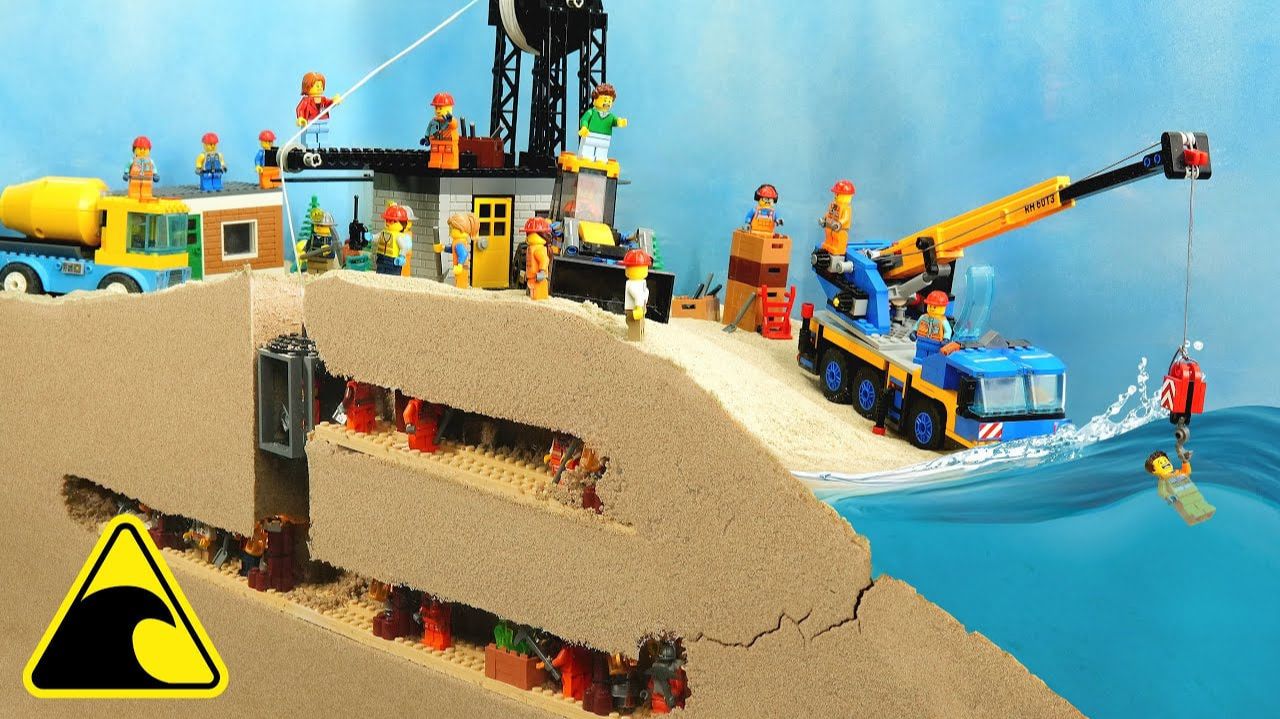 🍿 Катастрофа, вызванная наводнением в шахте Lego — Эксперимент с прорывом плотины из-за цунами